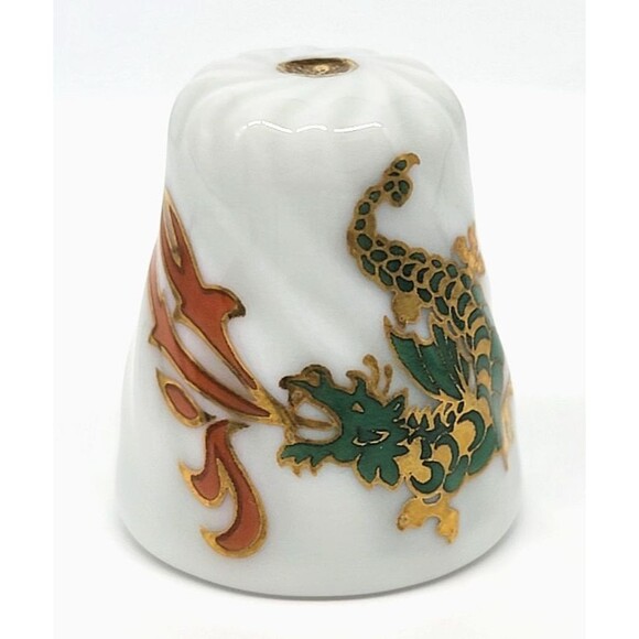 Dragon Scherzer Porcelain Thimble Gold Gilt West Germany Collectible Vintage - Picture 9 of 17
